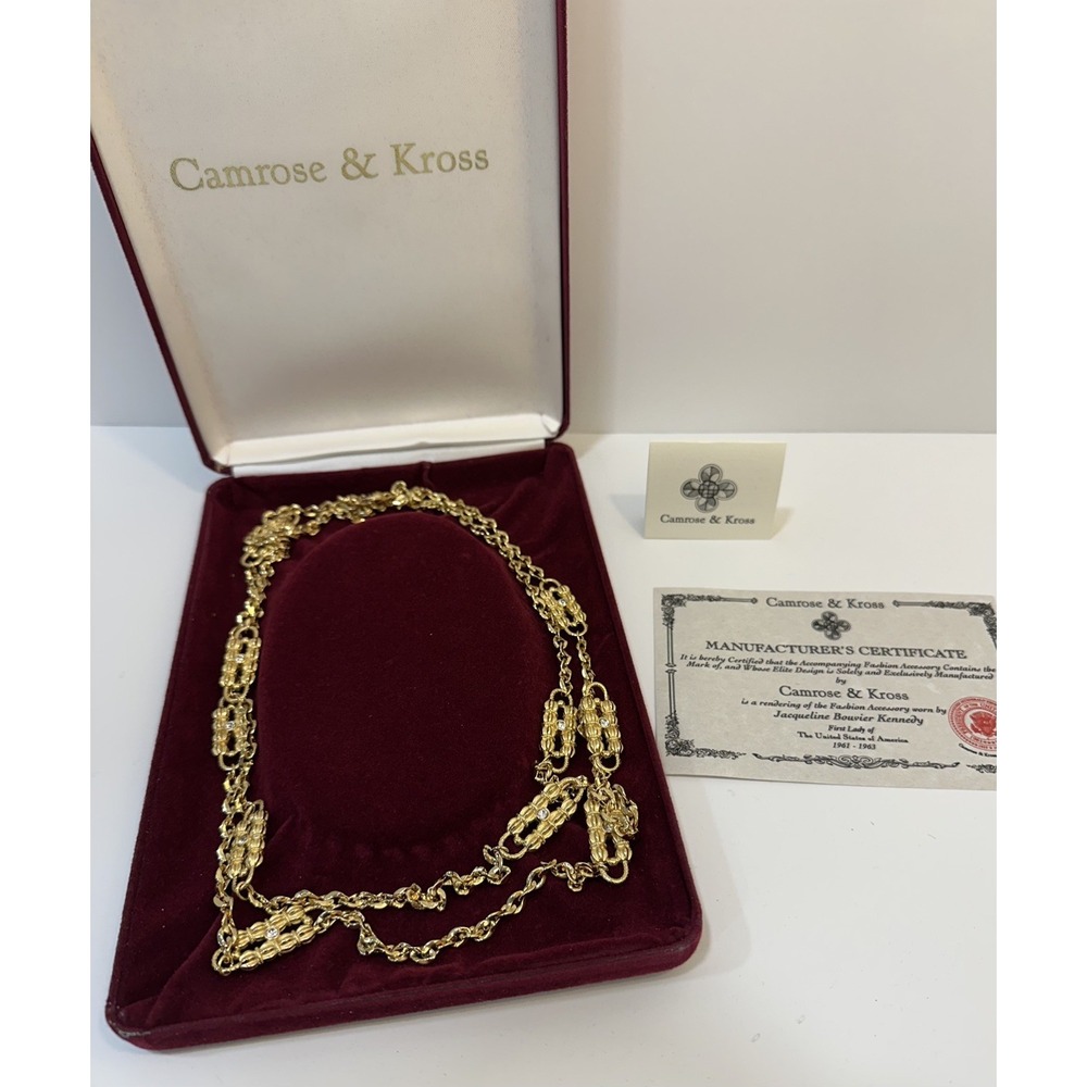 Vintage Camrose & Kross Jackie Kennedy GoldTone Paperclip 27"L Necklace W/ COA